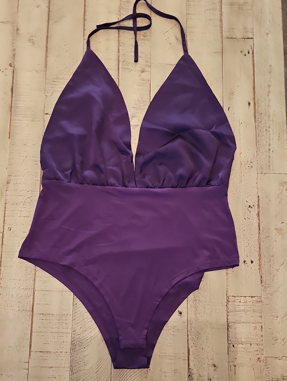SHEIN Deep Purple Plunge Halter Bodysuit
